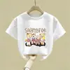 Camiseta de Algodão Puro de Manga Curta para Meninas Verão 2026 Novo Estilo Infantil Estilo Coreano Solta e Estilosa Estampa de Desenho Top de Verão