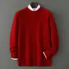 Suéter de lana pura listo para usar de primera línea, nuevo para otoño e invierno para hombre, cuello redondo, suelto, color liso, suéter de punto casual de negocios, capa base