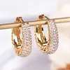 Nuevos Pendientes de Aro Completamente Diamantados Chapados en Oro de Lujo para Mujer, Pendientes de Aro con Patrón Hueco Vintage de Circonita, Pendientes Versátiles Exquisitos y Deslumbrantes