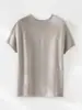 Camiseta de Punto de Tencel y Lino de Manga Corta Estilo Old Money para Mujer, Top Holgado de Verano de Alta Gama con Cuello Redondo, Modelo Nuevo Cómodo y Transpirable