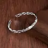 Pulseira de Abertura Transfronteiriça Europeia e Americana Masculina e Feminina Metal Prata Antiga Pulseira Retro Simples Escultura de Bambu Pena Atacado