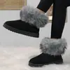 Comércio exterior botas de neve quentes plus size 2024 explosões de inverno sola grossa antiderrapante salto baixo uso externo forro de lã cano curto sapatos de algodão para mulheres