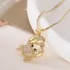 Aogu Elegante Leve Luxo Estilo Praia Banhado a Cobre Ouro 18K Zircônia Pingente de Concha Caranguejo Colar para Mulheres Corrente de Clavícula Personalizada