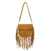 Bolsa Sela Camurça Fosca Retrô Estilo Boêmio Nicho Feminino Bolsa Transversal com Franjas para Exportação Bolsa de Ombro Único com Textura