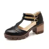 Nuevas sandalias de moda AliExpress de tacón alto, tacón cuadrado, punta redonda, huecas, con hebilla lateral para mujer