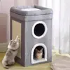 Nido de Gato de Tres Capas, Cálido en Invierno, Adecuado para Todas las Estaciones, Cerrado, Estructura Plegable para Trepar Gatos, Rascador para Gatos, Villa Integrada para Gatos