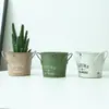 Cubo de Flores de Hierro Nórdico Decoración de Escritorio Interior Almacenamiento Cubo Pequeño Maceta de Metal de Color Caramelo Contenedor de Plantas