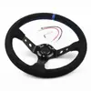 Volante Modificado de Cuero Gamuza Esmerilada, Estilo Racing, Resistente, Engrosado, Volante de 14 pulgadas
