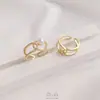 Anillo Trenzado de Oro de 14K Chapado con Zirconia Micro-Pavimentada que Conserva el Color, Soporte de Perla de Medio Agujero, Anillo Abierto Vacío para Cuentas Adhesivas Hecho a Mano DIY