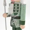 Cascanueces Soldado de 38CM Decoración Navideña Adorno de Regalo Pintado a Mano Bastón Verde Festividad