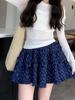 Falda de Pastel Estilo Perezoso Estilo Coreano para Mujer Verano Cintura Alta A-Línea Casual Falda Corta Falda Floral Suave de Bosque