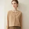 Casaco feminino de cashmere 100% puro, modelagem solta, gola redonda, novo suéter de tricô curto com botões para outono e inverno