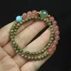 Pulsera de Árbol de Sándalo Verde 4 mm Doble Círculo Cuentas de Buda Cristal Sandía Pulsera Bosque Niña Pulsera Adornos de Mano Rosario Regalo Simple