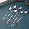 S Regalo de Navidad juego de cucharas de acero inoxidable lindo colgante cuchara de postre cuchara de café tenedor de fruta cuchara caja de regalo