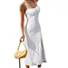 Vestido Feminino Francês de Suspensório Branco com Bolinhas Pretas Popular Elegante Amazon Temu Transfronteiriço