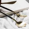 Juego de Cubiertos Nórdico Portugués de Acero Inoxidable 304 con Mango Pintado de Negro, Cuchillo y Tenedor para Bistec de Acero Inoxidable, Cuchara, Cuchara para Café, Juego de Cuatro Piezas