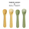 Cuchara de Silicona de Grado Alimenticio Más Vendida para Comer, Cuchara Suave de Alimentación Complementaria para Recién Nacidos, Juego de Cuchara y Tenedor para Puré de Frutas y Cereales de Arroz