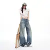 Pantalones Vaqueros Anchos Lavados con Salpicaduras de Tinta de Pierna Ancha Estilo Nuevo de Verano 2026 Chica Popular Americana Streetwear con Spandex para Mujer