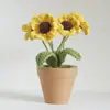 Flores Decorativas de Carro Feitas à Mão em Crochê, Enfeites de Interior Tecidos, Vasos de Flores Artificiais, Flores Margaridas Criativas para Decoração de Casa