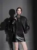 Chaqueta de Cuero Negra para Mujer, Estilo Corto, Nuevo Modelo Primavera y Otoño 2026, Cuello de Béisbolholgado, Cierre de Cremallera, Adelgazante, Elegante, Ropa Exterior Dulce y Fresca