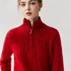 Estilo Old Money Otoño e Invierno Grueso Cachemir para Mujer Suéter de Cuello Alto con Media Cremallera Jersey Holgado Tejido de Lana Capa Base