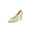 8000-3 Zapatos de Tacón Alto con Lazo de Satén para Mujer Puntiagudos de Aguja Zapatos Individuales Elegantes para Viaje de Negocios Banquete Mujer