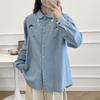 Camisa de mezclilla de algodón lavado bordada en solapa fresca para mujer, temperamento suelto para mujer, camisa para otoño e invierno 202323