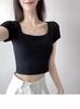Camiseta de Manga Curta Lisa com Gola Quadrada e Bojo Feminina de Verão Curta Slim Fit Emagrecedora Base de Malha Peça de Roupa Externa Top