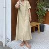 2024 Coreano Retrô Gola de Terno Casual Street Solto Abotoamento Simples Vestido Longo Ops