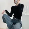 Suéter gola redonda pulôver trança malha outono e inverno novo estilo peça interna modelagem justa afina camada base sensação malha cor damasco