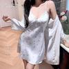 Dulce Princesa Sexy Camisón Encaje Lazo Tirantes Primavera y Otoño Pijama Verano Seda de Hielo Estilo Lujuria Pura Almohadilla para el Busto
