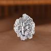 Anillo de plata con pie de rey ciervo dorado, estilo vintage desgastado, con flor de peonía ancha, anillo abierto para mujer, joyería de plata 990
