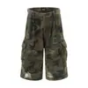 Pantalones Cortos de Mezclilla Camuflaje Lavado Desgastado para Hombre 2025 Retro Americano Sueltos Pierna Ancha Rasgados Cargo Modernos