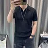 Camiseta Masculina de Tricô Camada Base Slim Fit Casual de Negócios Cor Sólida Seda de Gelo Manga Curta Gola Polo com Lapela Zíper Verão