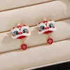Pendientes de Danza del León para Año Nuevo Adecuados para Invierno, Pendientes Rojos de Otoño e Invierno para Mujer, Accesorios para Orejas Únicos y Elegantes de Gama Alta