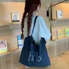 Bolso tote de mezclilla vintage estilo coreano para mujer, bolso de hombro de gran capacidad con estampado de letras, bolso de axila, bolso para el trabajo