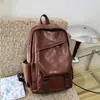 Mochila retrô estilo Hong Kong de couro macio para homens e mulheres, mochila escolar para estudantes universitários, bolsa impermeável de grande capacidade para laptop, atacado