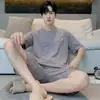 Pijama para Estudiante Adolescente Hombre Verano Casual Talla Grande Algodón Puro Manga Corta Shorts Pulóver Conjunto de Ropa para el Hogar de Algodón