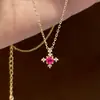Colar Cruz Flash Diamante Popular Xiaohongshu Feminino Luxo Leve Nicho High-End Pingente Zircônia Vermelha Corrente da Clavícula Atacado