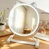 Espejo de Maquillaje con Forma de Orejas de Gato con Luz LED para Uso en Casa, Espejo de Tocador Iluminado para Escritorio de Dormitorio Estudiantil