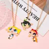 Colar Pingente Gota de Óleo Liga Meninas Superpoderosas Joias Desenho Animado Fofo Pingente Anime Colar Bff Amiga