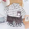 Terno de verão para meninos, estilo bebê, camisa de urso com bolso, duas peças, terno de verão, shorts de manga curta para crianças