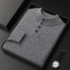 100% Cachemira Otoño e Invierno 2026 Nuevo Suéter de Punto Casual para Hombre con Cuello de Camisa Corta y Mangas Largas