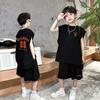 Conjunto de dos piezas de algodón con estampado de dibujos animados para niño, verano 2024, pantalones cortos casuales de moda para niño