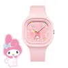 Relógio Infantil Cartoon Sanrio Feminino Estudante Simples Moderno Quadrado Pulseira de Silicone Relógio de Quartzo