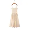 Amazon Vestido Largo Amarillo Floral Romántico Dulce con Tirantes Voluminosos y Cintura Ceñida para Resort de Playa