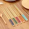 Paus de comer de bambu e madeira com pequenos padrões florais, adequados para uso doméstico, restaurantes, hotéis e lanchonetes, pauzinhos de louça impressos, pauzinhos de bambu para vendedores ambulantes