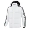 Chaqueta de algodón de invierno con capucha para hombre, gruesa, holgada, cálida, casual, abrigo de pareja moderno con nuevas tres rayas