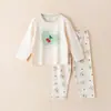 Conjunto Casa Algodão Puro Fino Estilo Coreano Roupas de Casa para Meninas Gola Redonda Manga Longa Pijama Infantil Masculino Classe A Verão