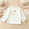 Camiseta de Forro Polar con Bloques de Color para Niñas de Primavera y Otoño con Dobladillo Fruncido, Cuello Semi Alto, Manga Larga de Dibujos Animados, Ropa Interior para Niños al por Mayor